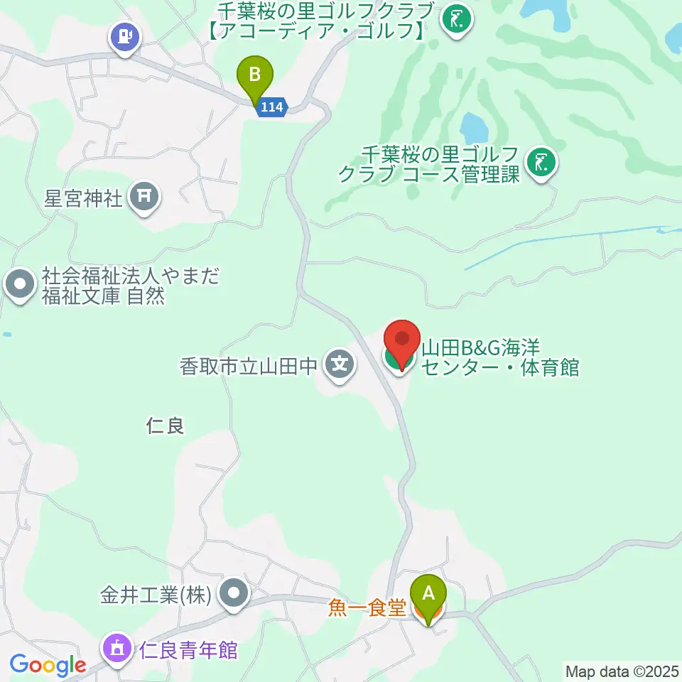 香取市山田B&G海洋センター周辺のファミレス・ファーストフード一覧地図