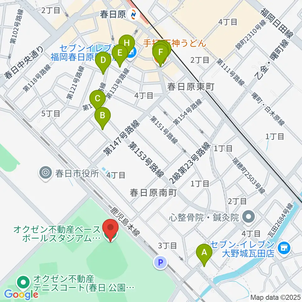 オクゼン不動産ベースボールスタジアム周辺のファミレス・ファーストフード一覧地図