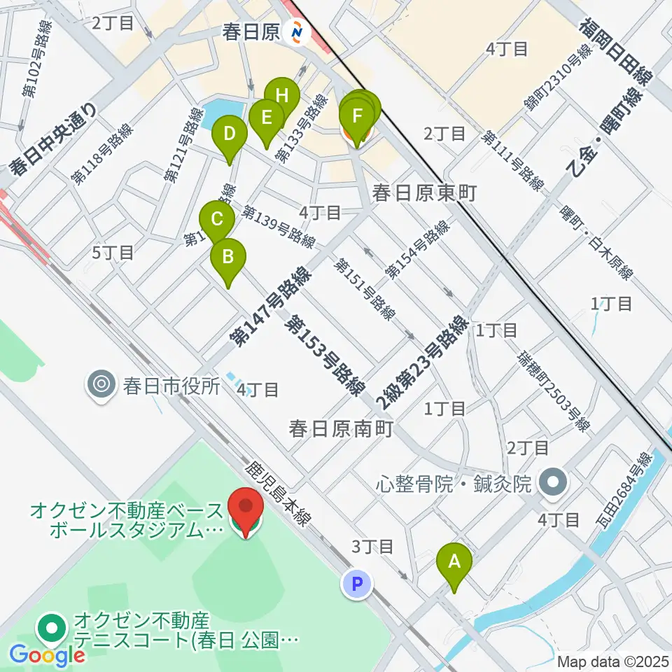 オクゼン不動産ベースボールスタジアム周辺のファミレス・ファーストフード一覧地図