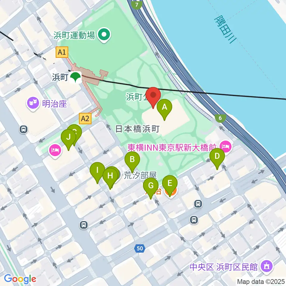 中央区立総合スポーツセンター周辺のファミレス・ファーストフード一覧地図