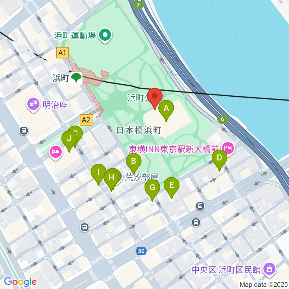 中央区立総合スポーツセンター周辺のファミレス・ファーストフード一覧地図