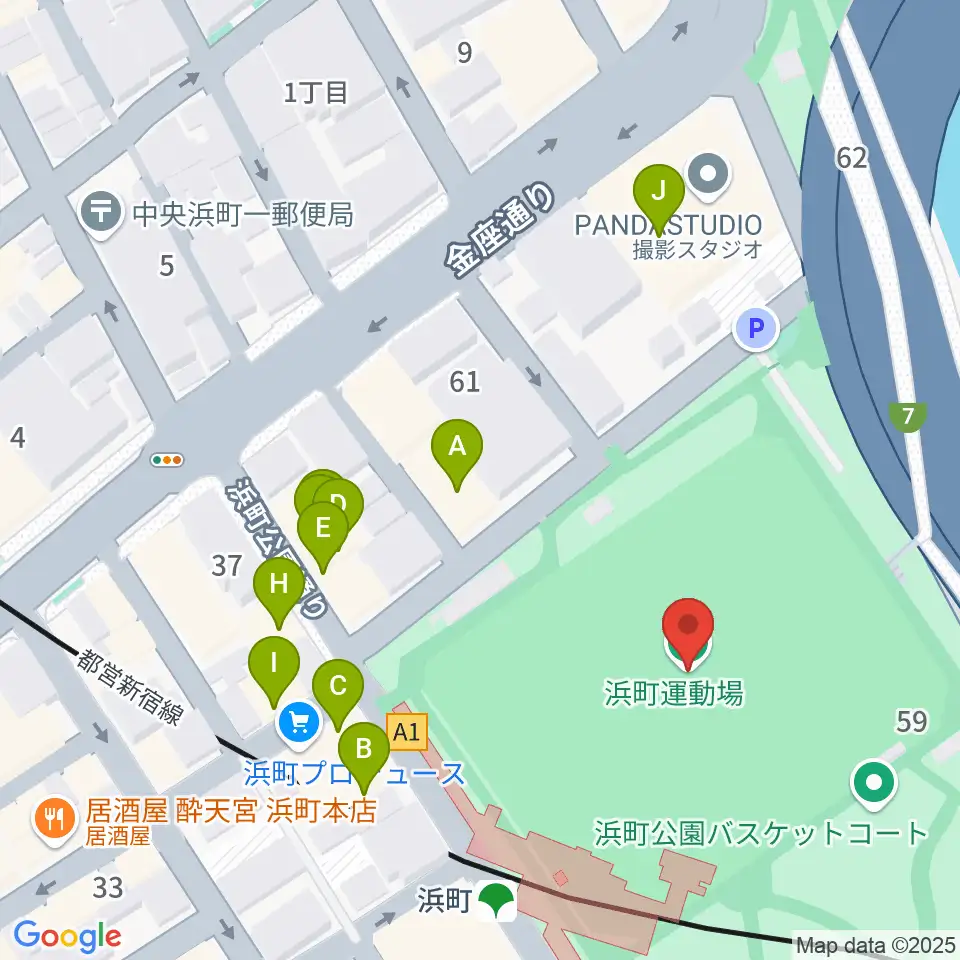 浜町運動場周辺のファミレス・ファーストフード一覧地図