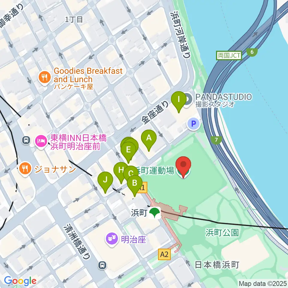 浜町運動場周辺のファミレス・ファーストフード一覧地図