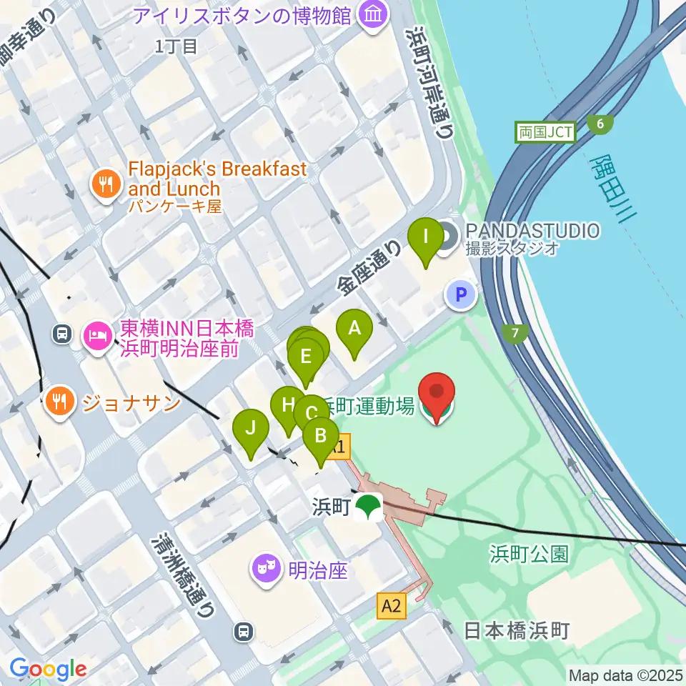 浜町運動場周辺のファミレス・ファーストフード一覧地図