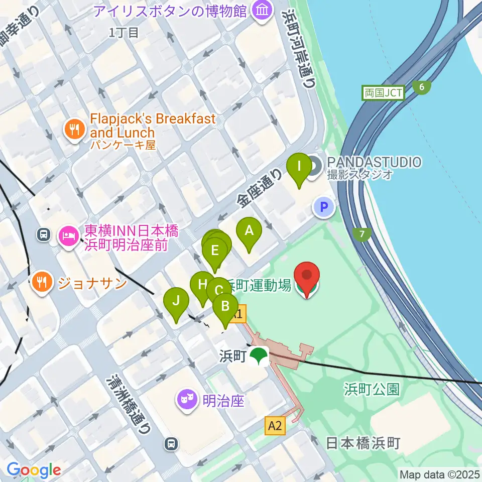 浜町運動場周辺のファミレス・ファーストフード一覧地図