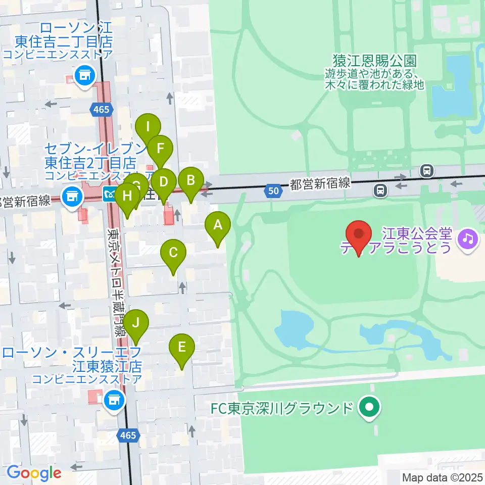 猿江恩賜公園野球場周辺のファミレス・ファーストフード一覧地図