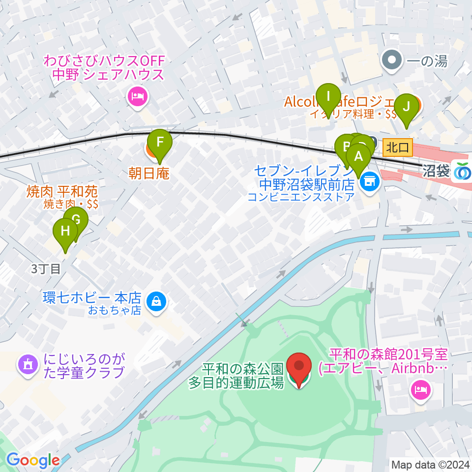 平和の森公園多目的運動広場周辺のファミレス・ファーストフード一覧地図