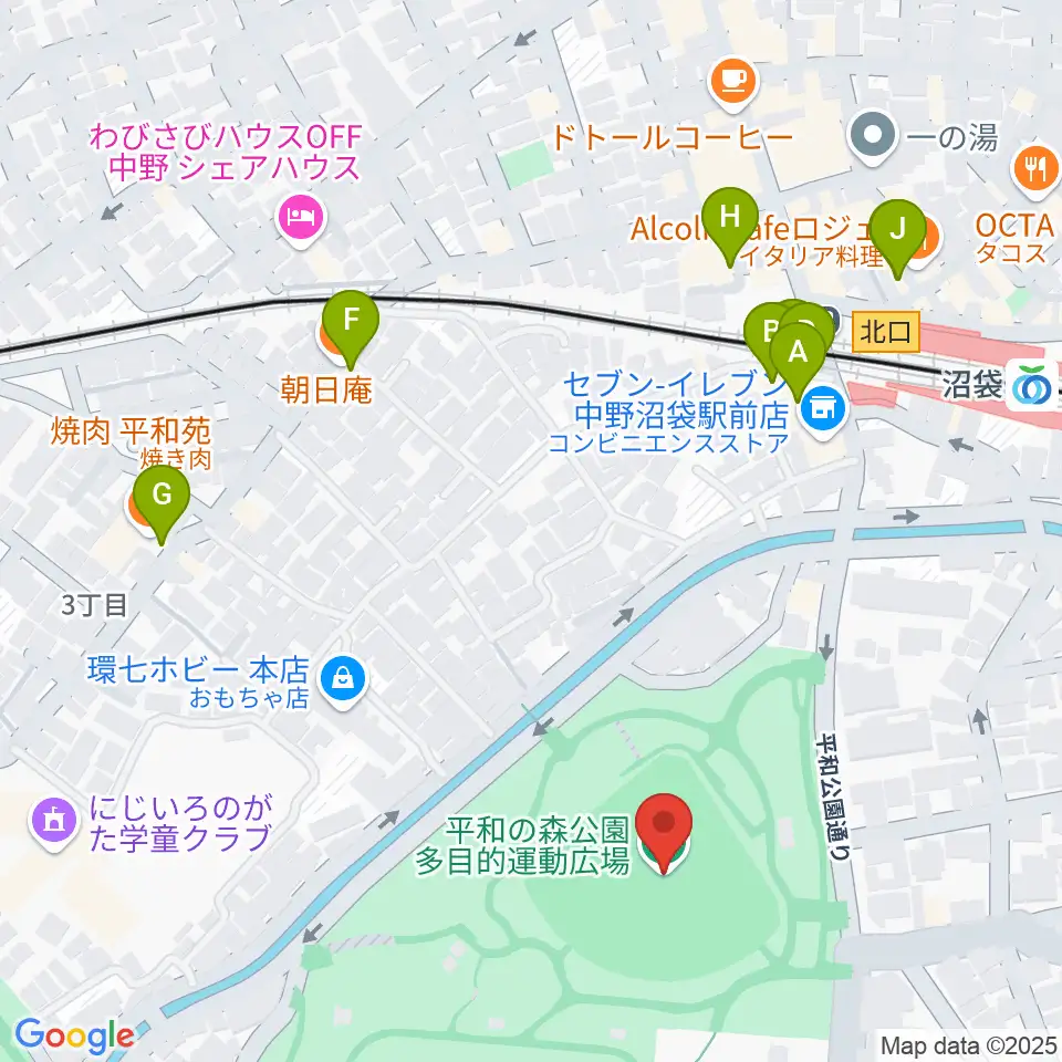 平和の森公園多目的運動広場周辺のファミレス・ファーストフード一覧地図
