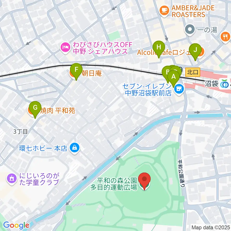 平和の森公園多目的運動広場周辺のファミレス・ファーストフード一覧地図