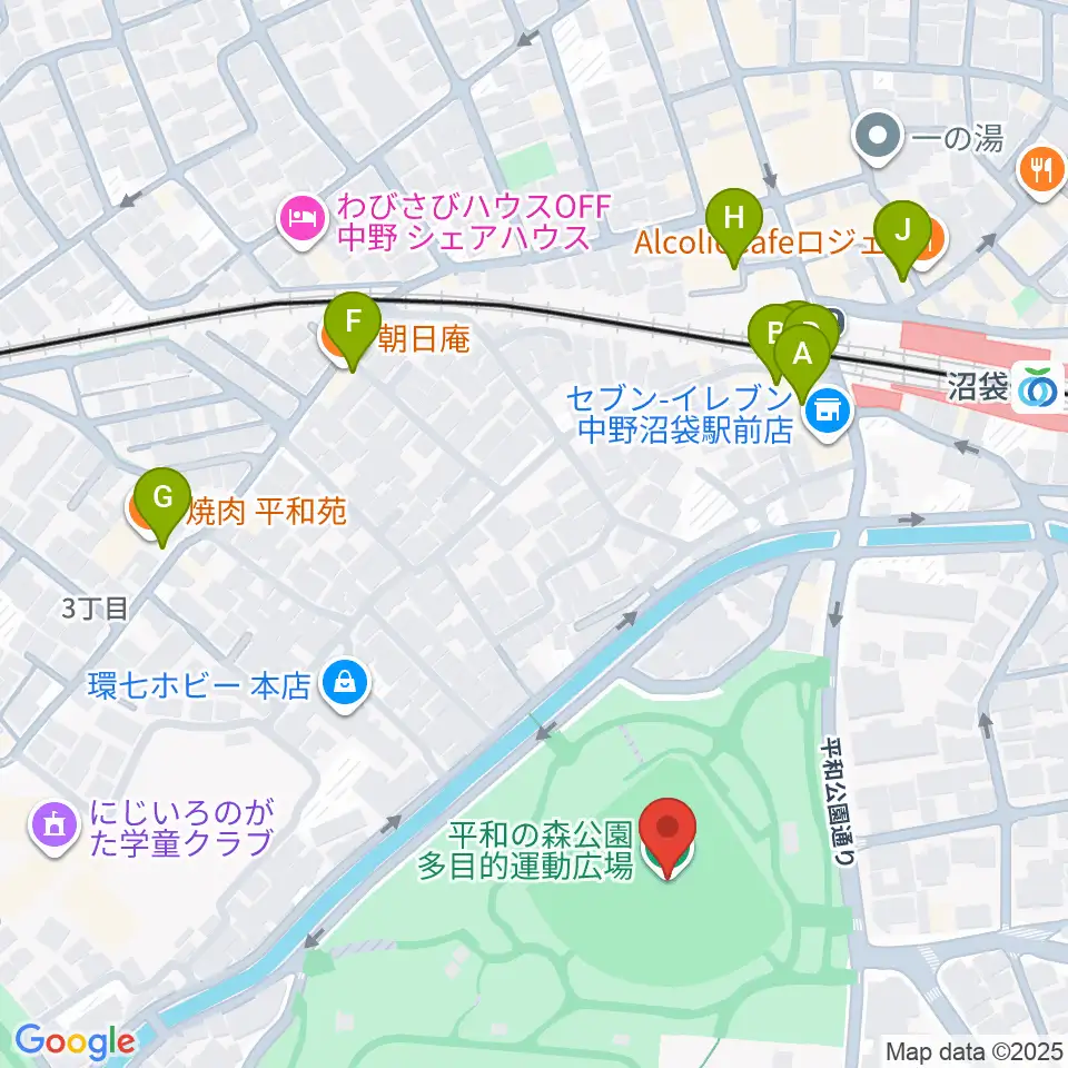 平和の森公園多目的運動広場周辺のファミレス・ファーストフード一覧地図