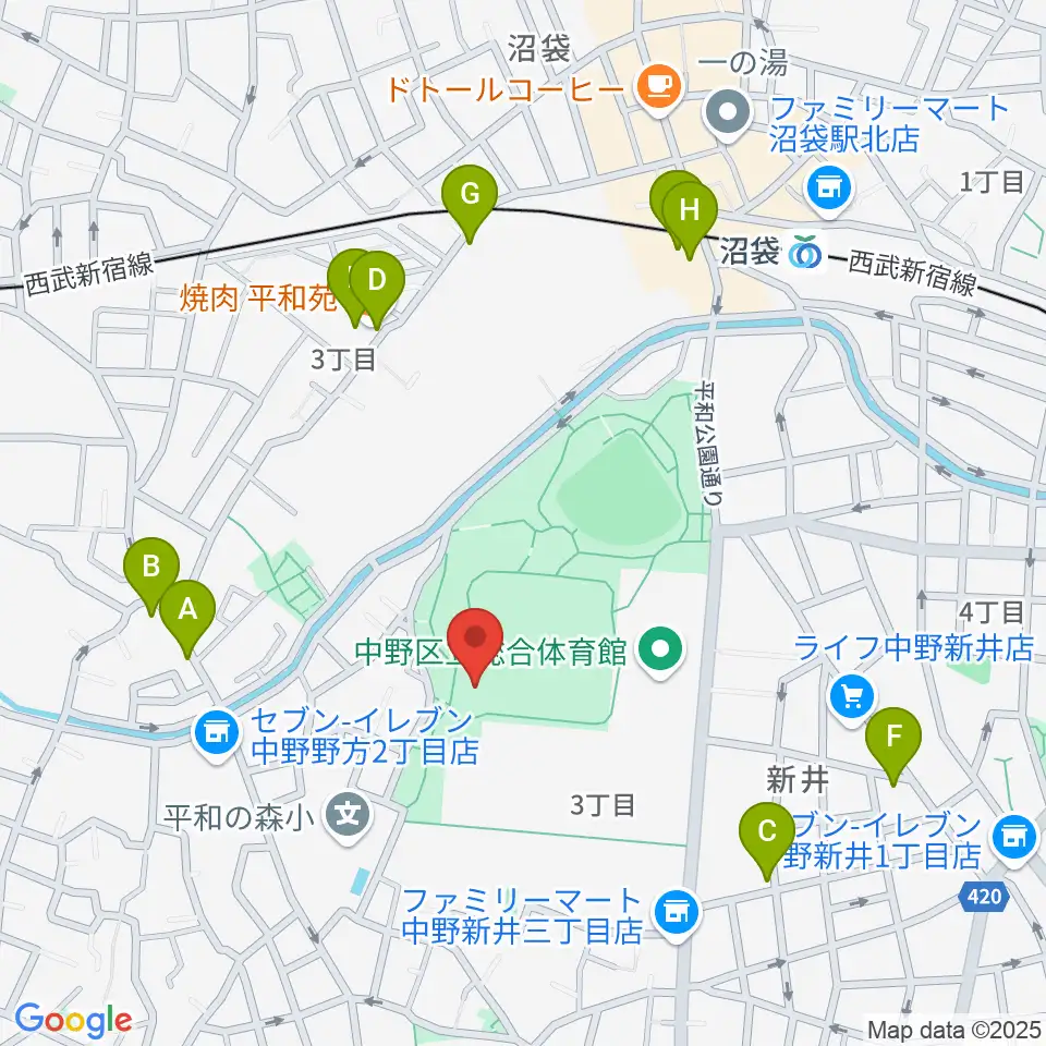 平和の森公園草地広場周辺のファミレス・ファーストフード一覧地図