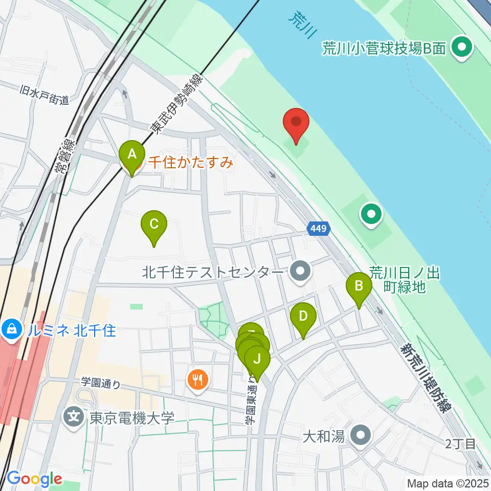 日の出町緑地野球場周辺のファミレス・ファーストフード一覧地図