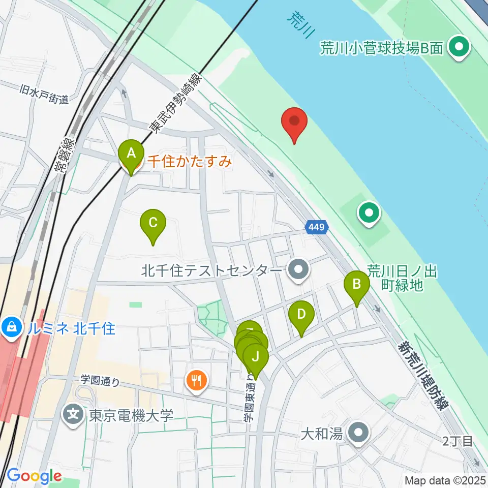 日の出町緑地野球場周辺のファミレス・ファーストフード一覧地図