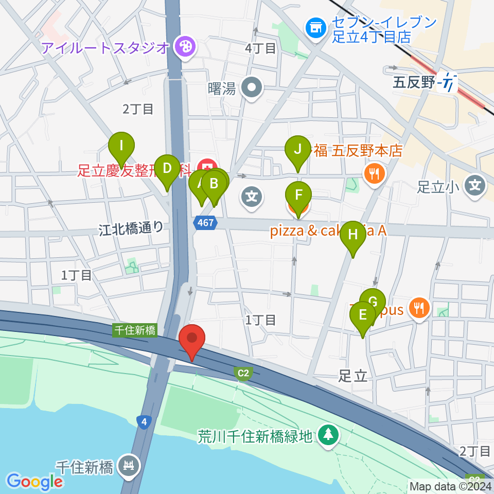 高砂野球場周辺のファミレス・ファーストフード一覧地図