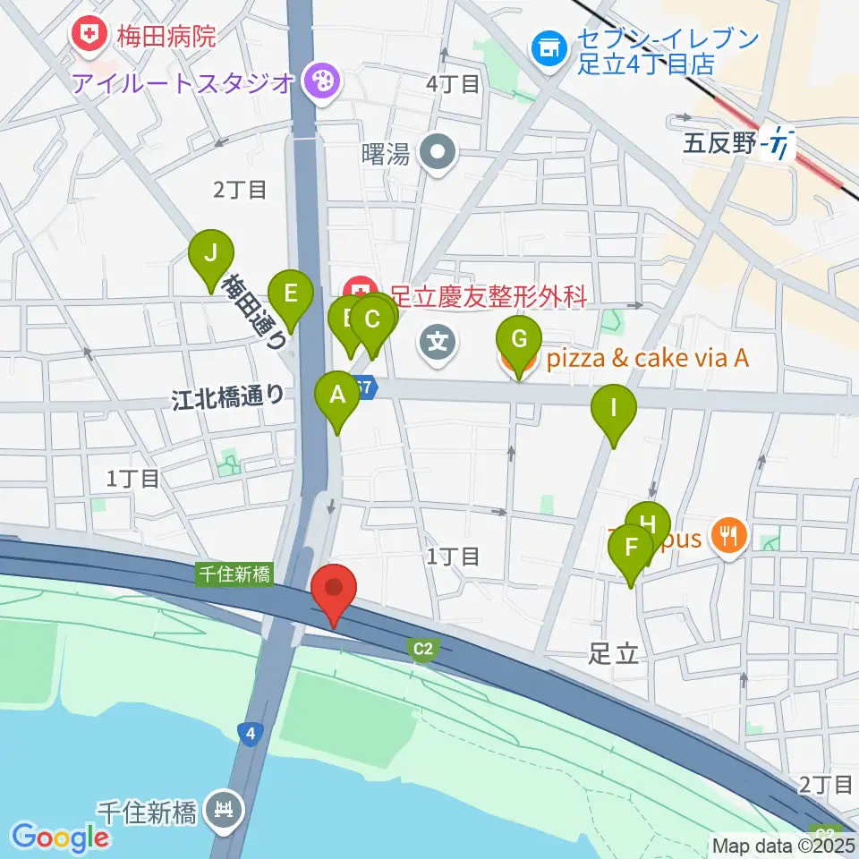 高砂野球場周辺のファミレス・ファーストフード一覧地図