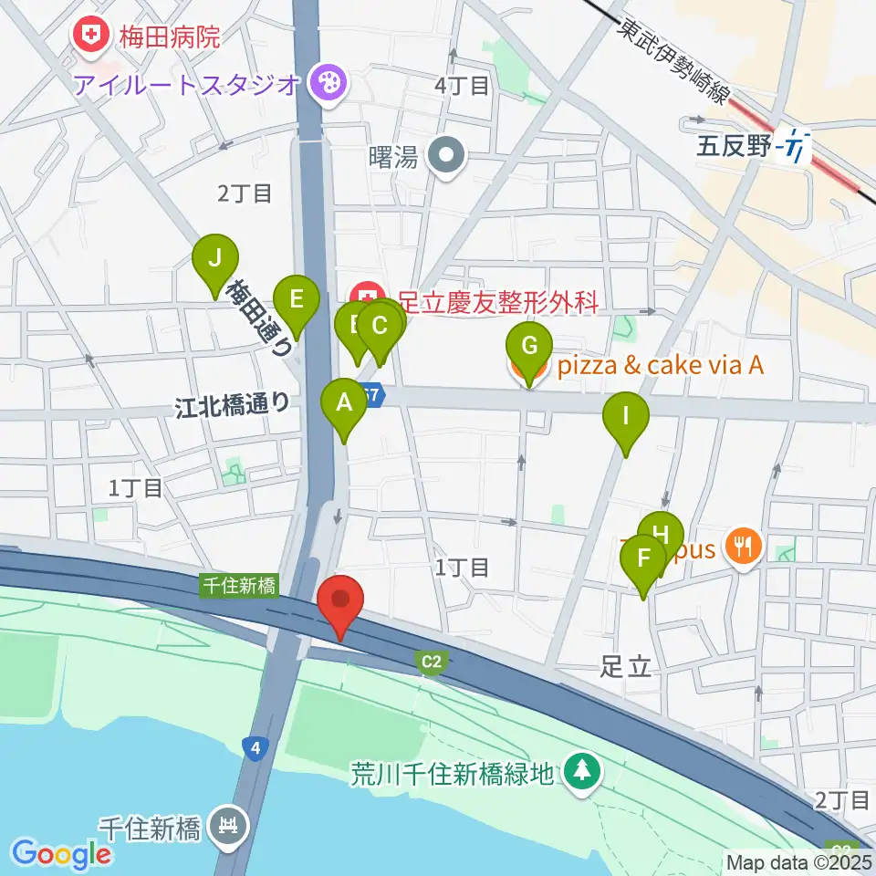 高砂野球場周辺のファミレス・ファーストフード一覧地図