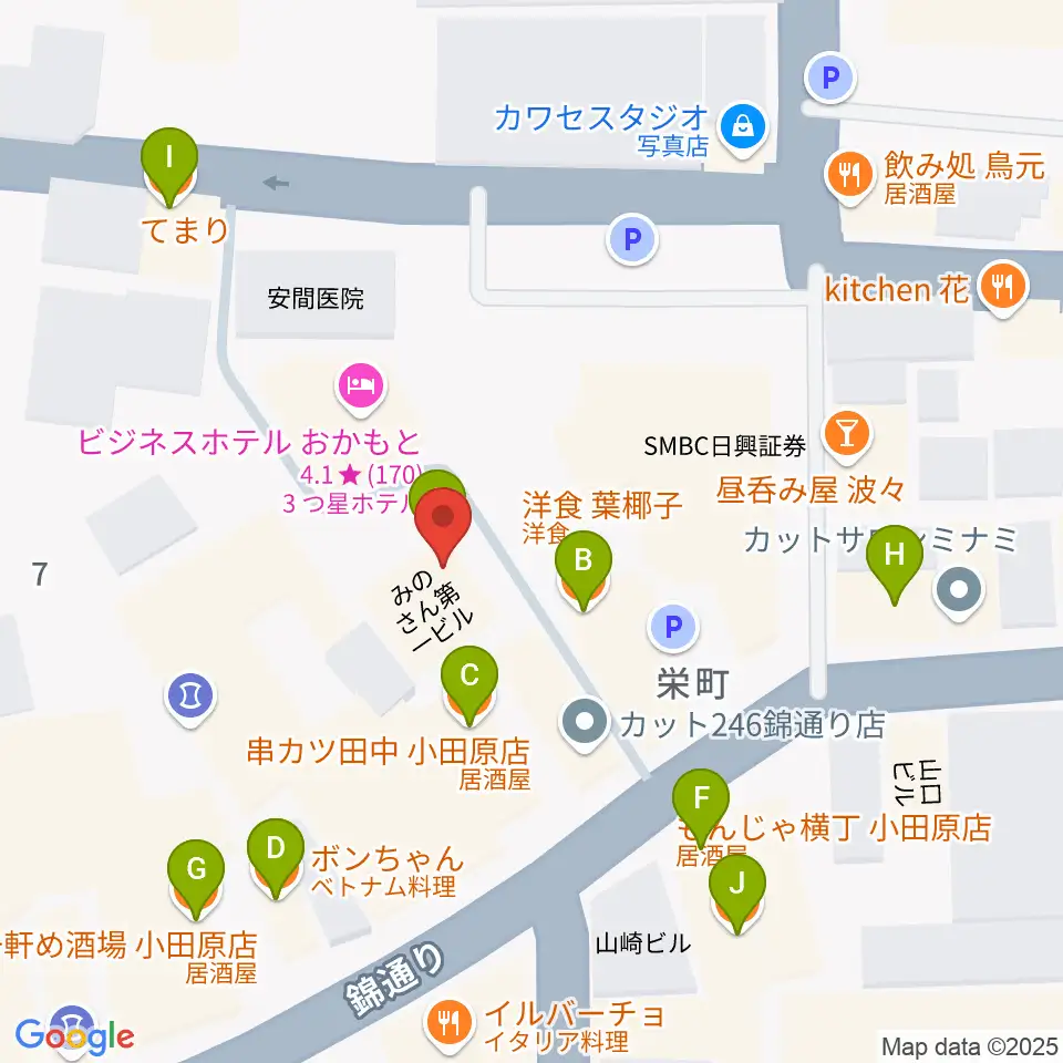 小田原シネマ館周辺のファミレス・ファーストフード一覧地図