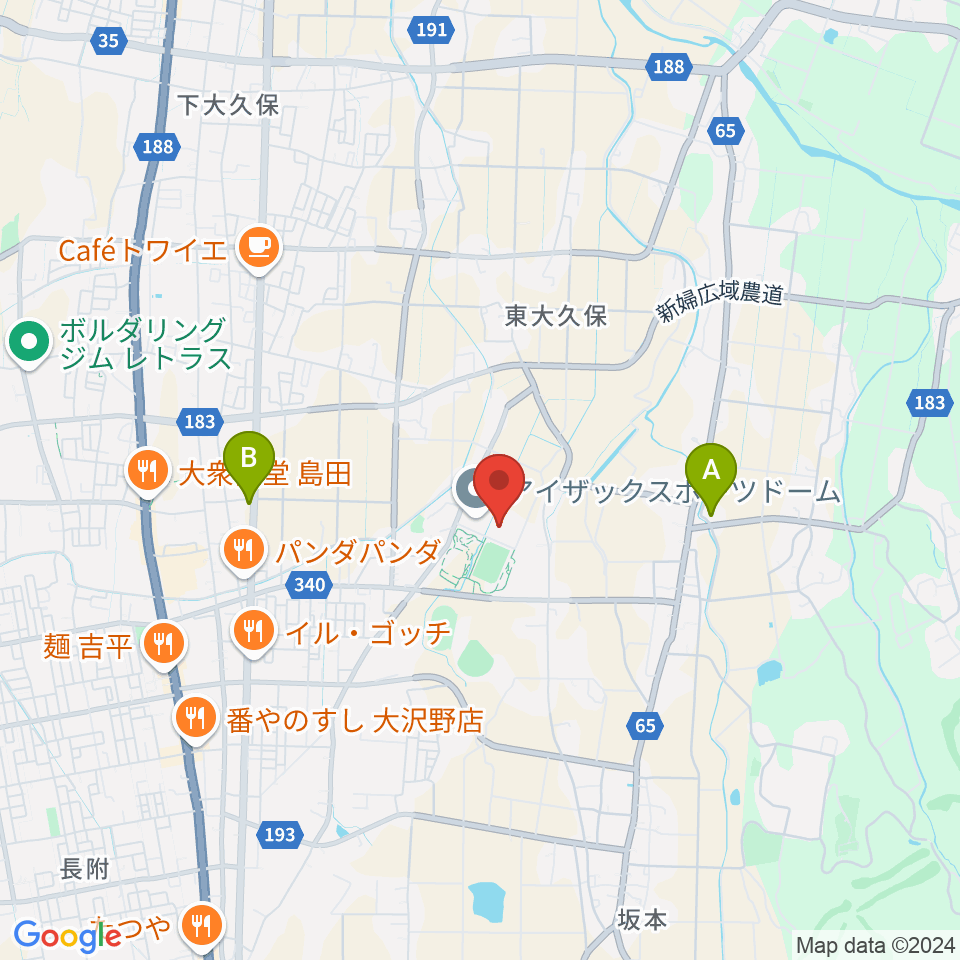 アイザックスポーツドーム周辺のファミレス・ファーストフード一覧地図