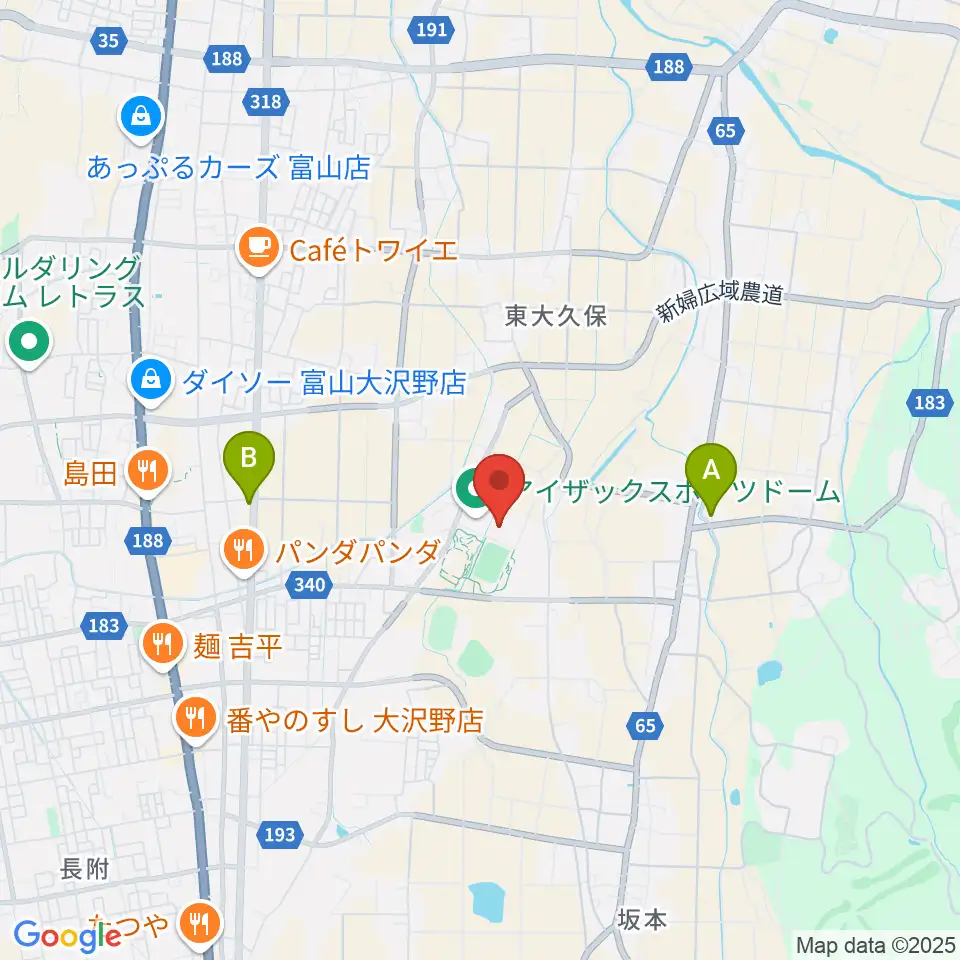 アイザックスポーツドーム周辺のファミレス・ファーストフード一覧地図