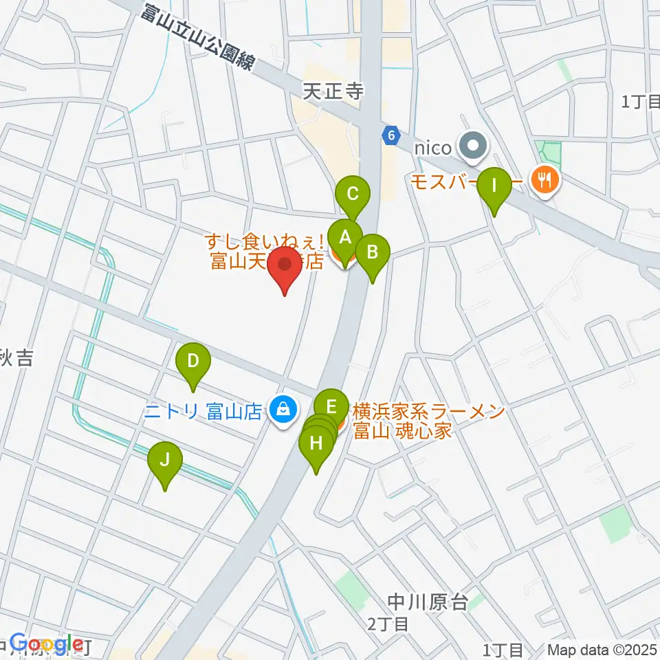 富山市2000年体育館周辺のファミレス・ファーストフード一覧地図