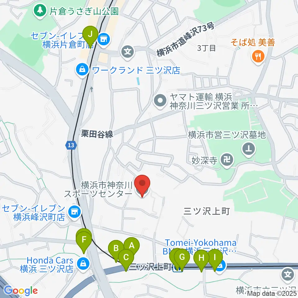 横浜市神奈川スポーツセンター周辺のファミレス・ファーストフード一覧地図