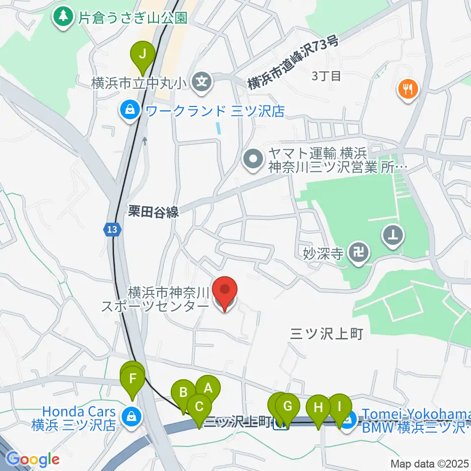 横浜市神奈川スポーツセンター周辺のファミレス・ファーストフード一覧地図