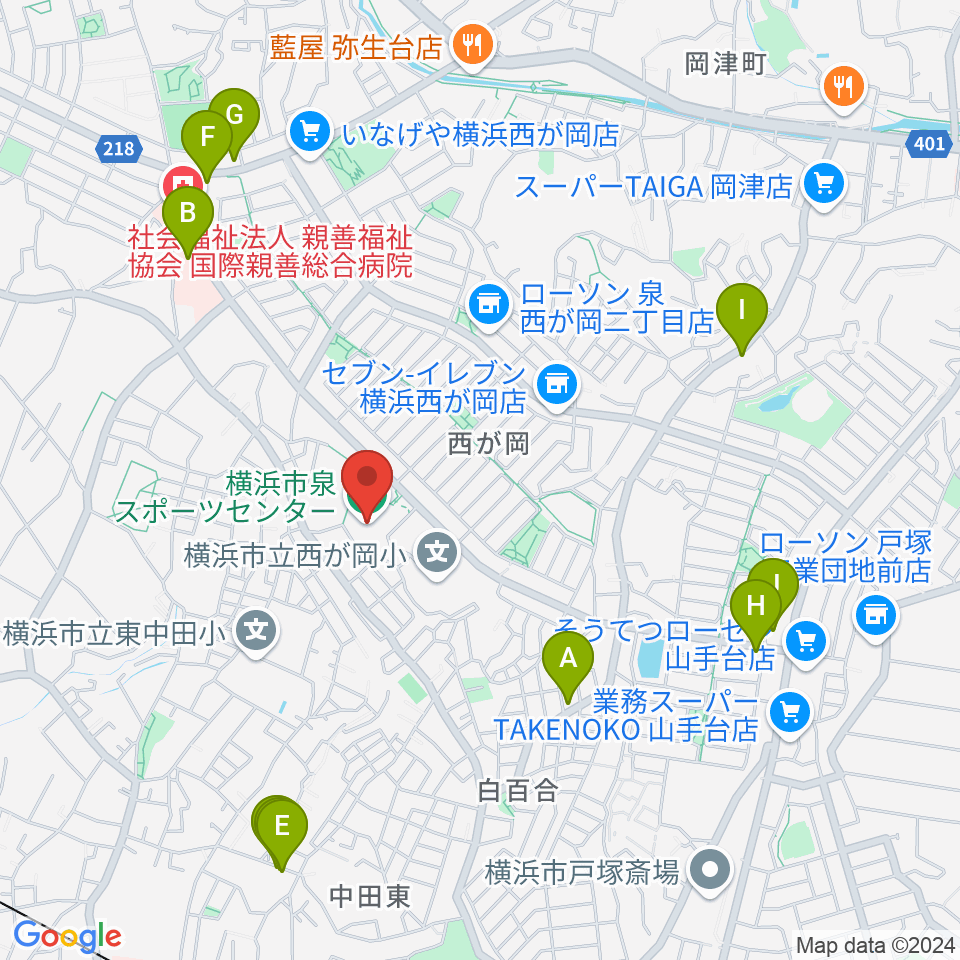 横浜市泉スポーツセンター周辺のファミレス・ファーストフード一覧地図