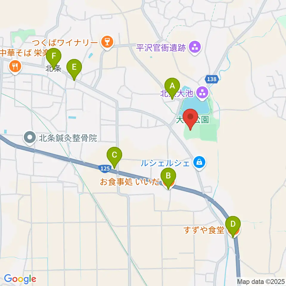 筑波総合体育館周辺のファミレス・ファーストフード一覧地図