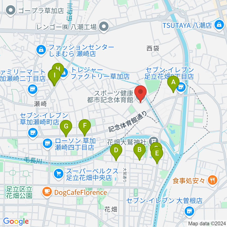 エネクルスポーツアリーナSOKA周辺のファミレス・ファーストフード一覧地図