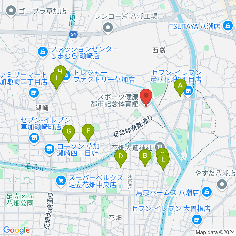 エネクルスポーツアリーナSOKA周辺のファミレス・ファーストフード一覧地図