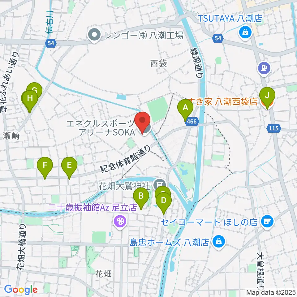 エネクルスポーツアリーナSOKA周辺のファミレス・ファーストフード一覧地図