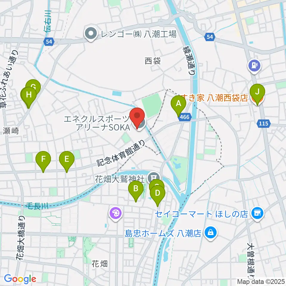 エネクルスポーツアリーナSOKA周辺のファミレス・ファーストフード一覧地図