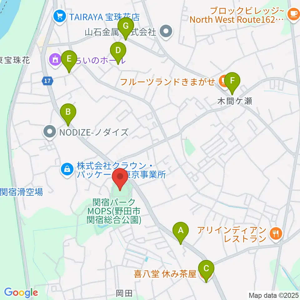 関宿パークMOPS体育館周辺のファミレス・ファーストフード一覧地図