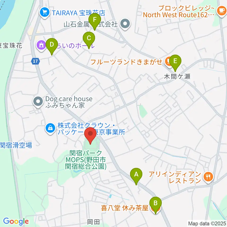 関宿パークMOPS体育館周辺のファミレス・ファーストフード一覧地図