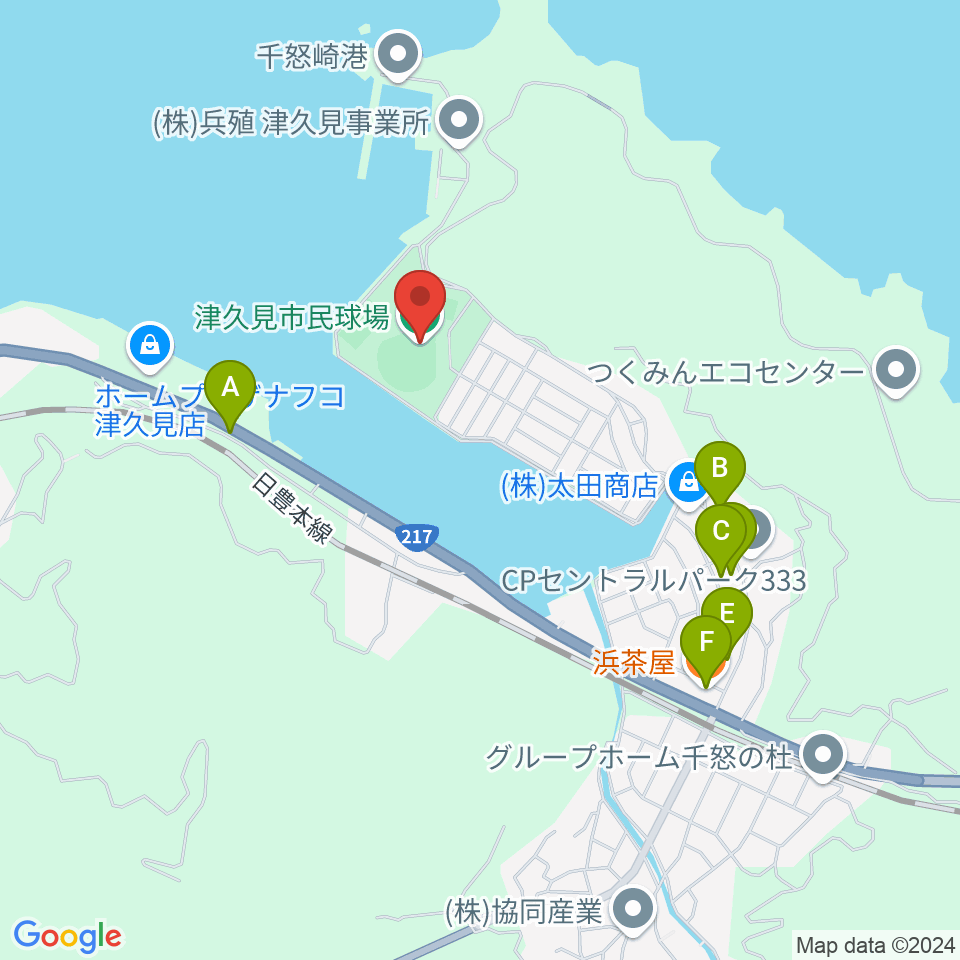 太平洋セメント津久見スタジアム周辺のファミレス・ファーストフード一覧地図