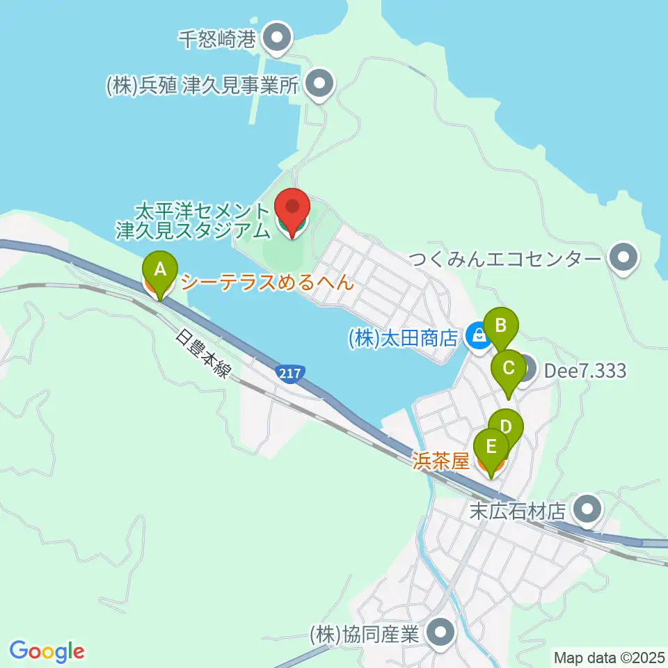 太平洋セメント津久見スタジアム周辺のファミレス・ファーストフード一覧地図