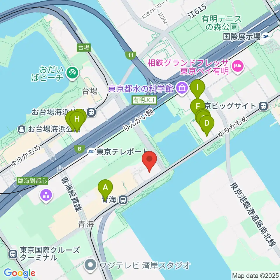 トヨタアリーナ東京周辺のファミレス・ファーストフード一覧地図