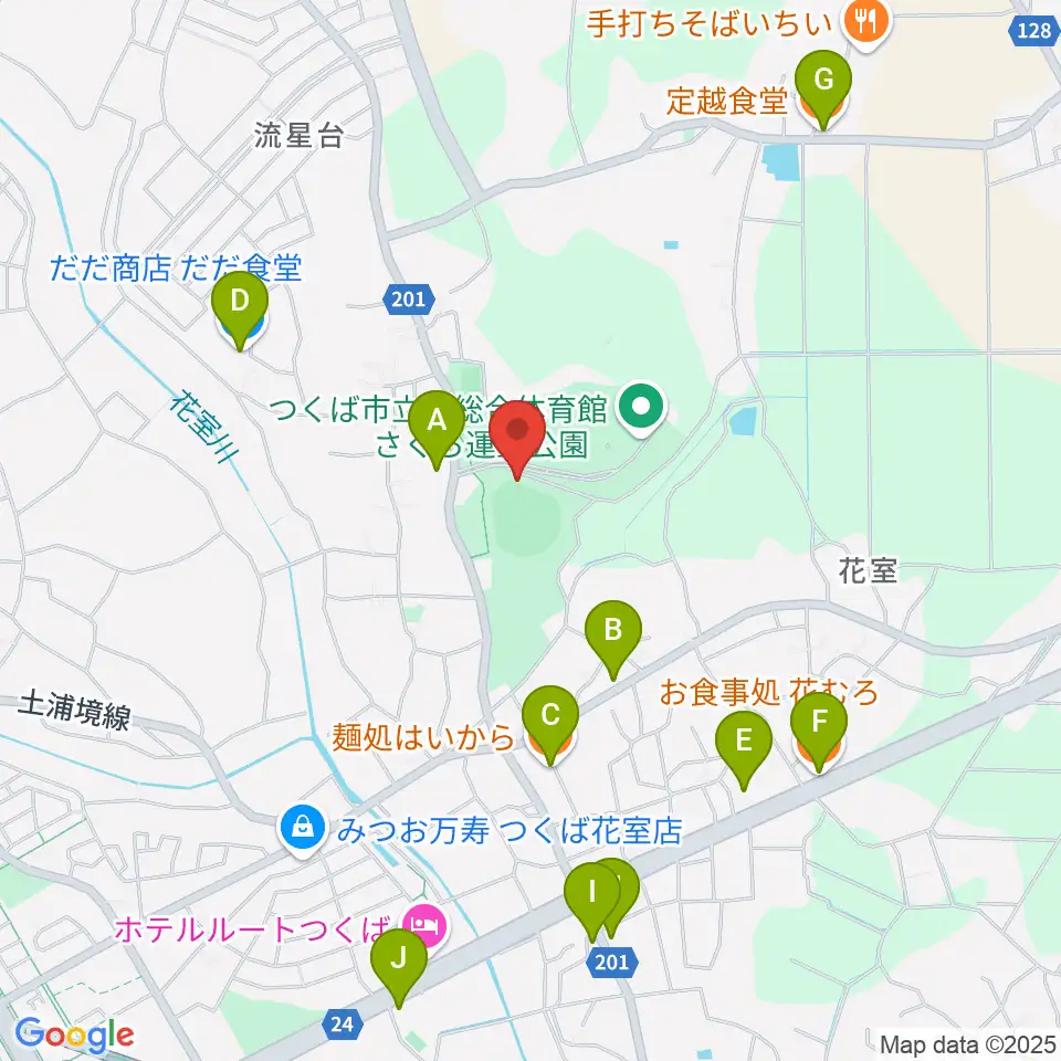 さくら運動公園野球場周辺のファミレス・ファーストフード一覧地図