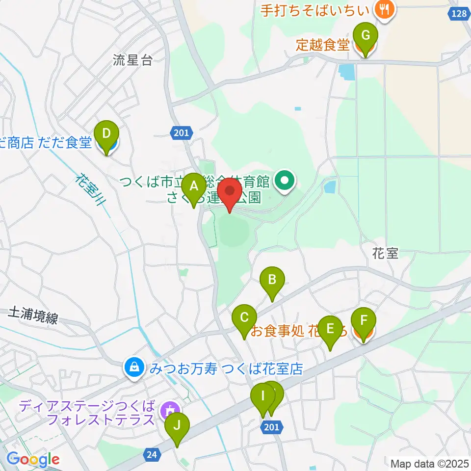 さくら運動公園野球場周辺のファミレス・ファーストフード一覧地図