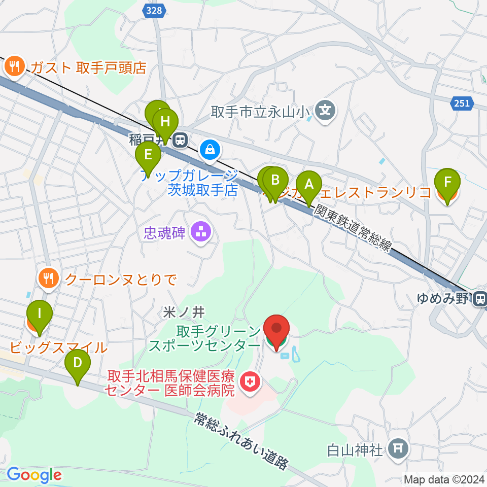 TAC取手グリーンスポーツセンター周辺のファミレス・ファーストフード一覧地図