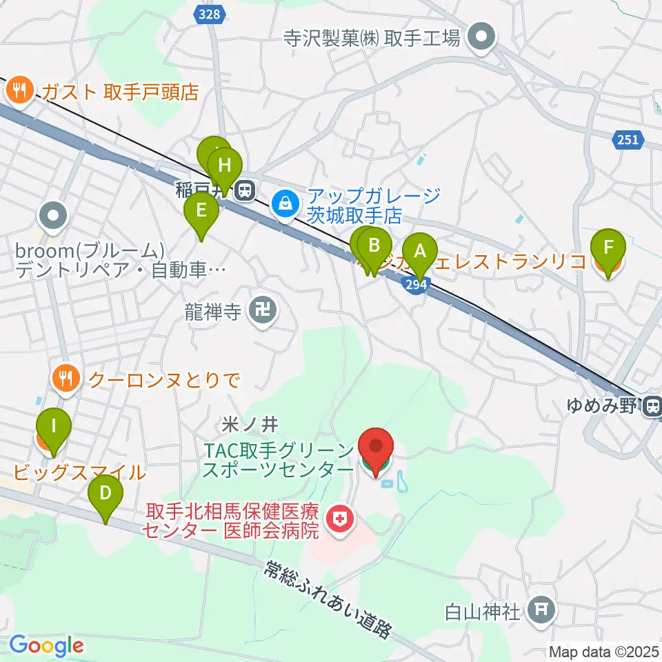 TAC取手グリーンスポーツセンター周辺のファミレス・ファーストフード一覧地図