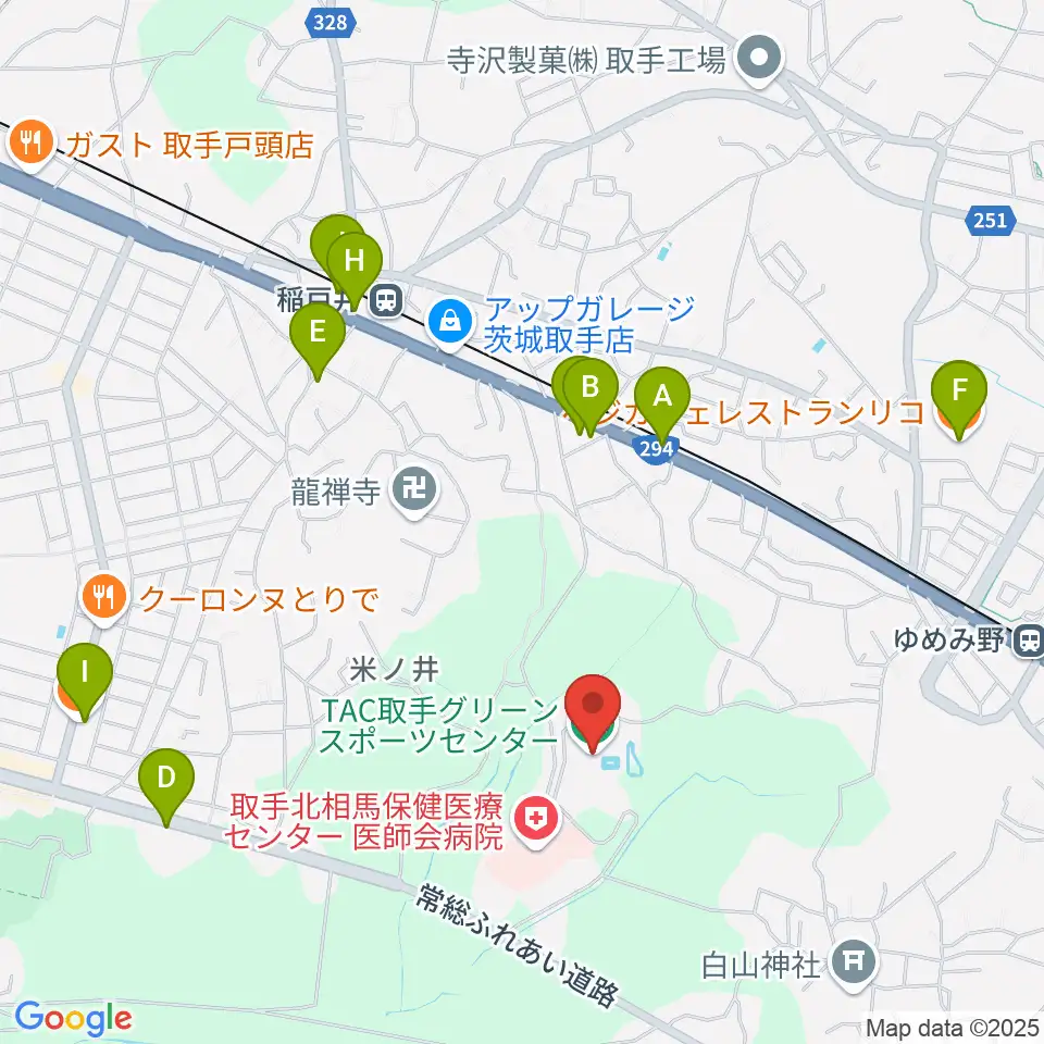 TAC取手グリーンスポーツセンター周辺のファミレス・ファーストフード一覧地図
