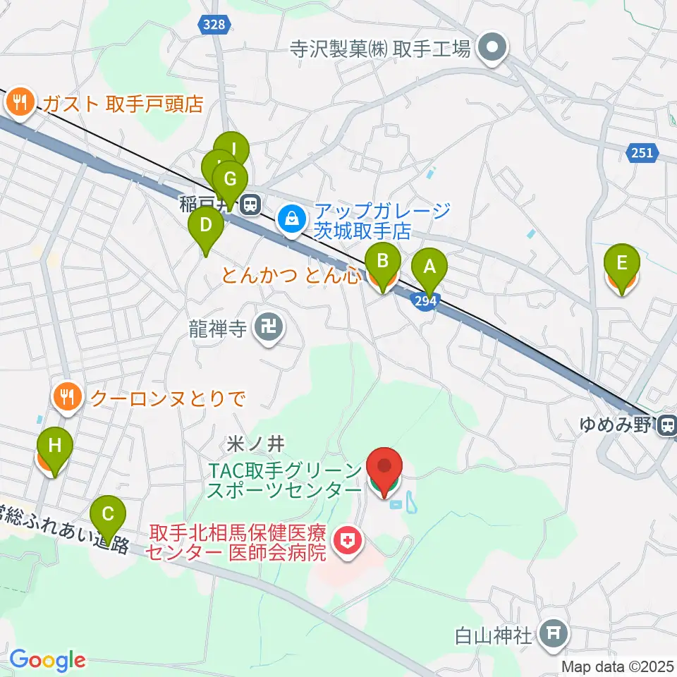 TAC取手グリーンスポーツセンター周辺のファミレス・ファーストフード一覧地図