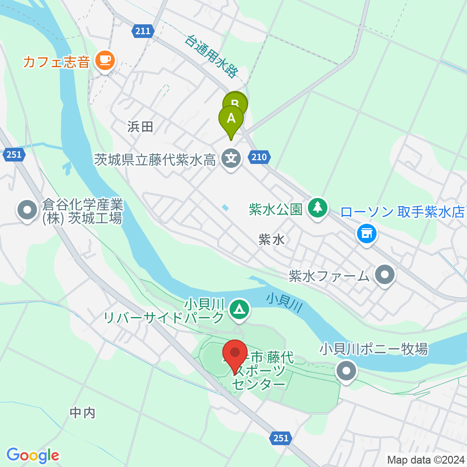 FUYOUアリーナ藤代周辺のファミレス・ファーストフード一覧地図