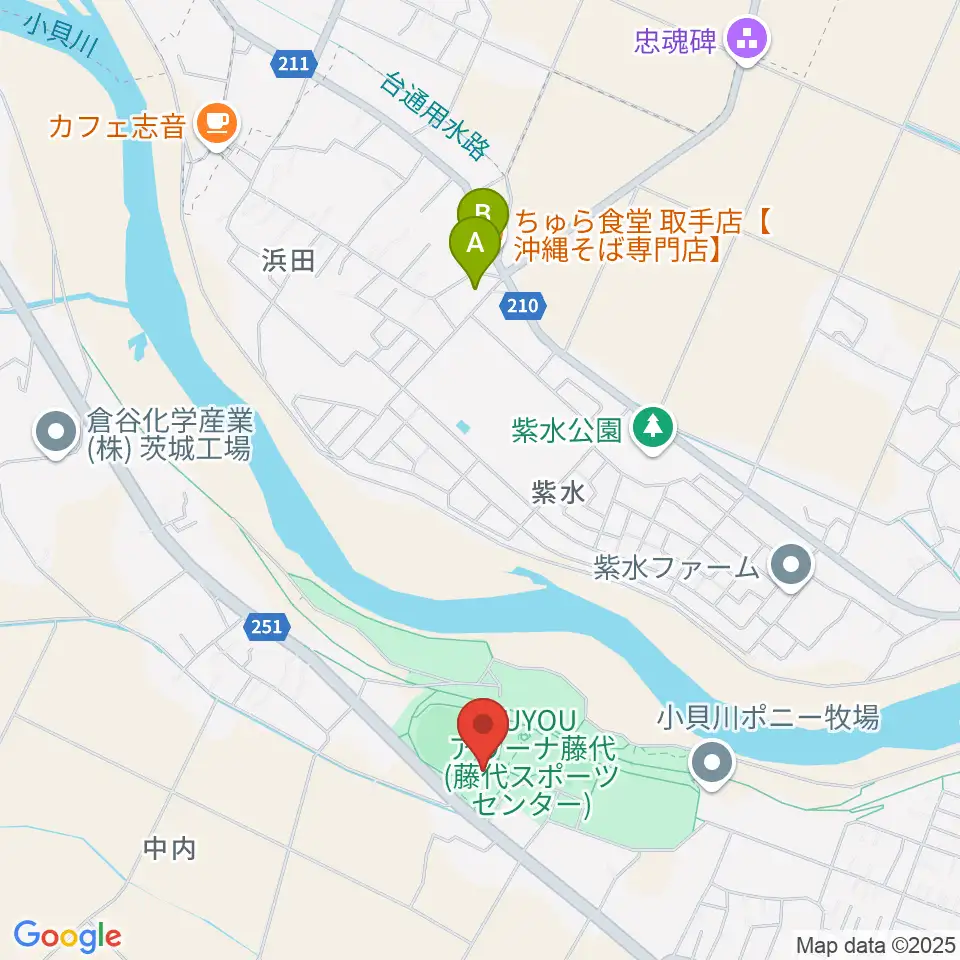 FUYOUアリーナ藤代周辺のファミレス・ファーストフード一覧地図
