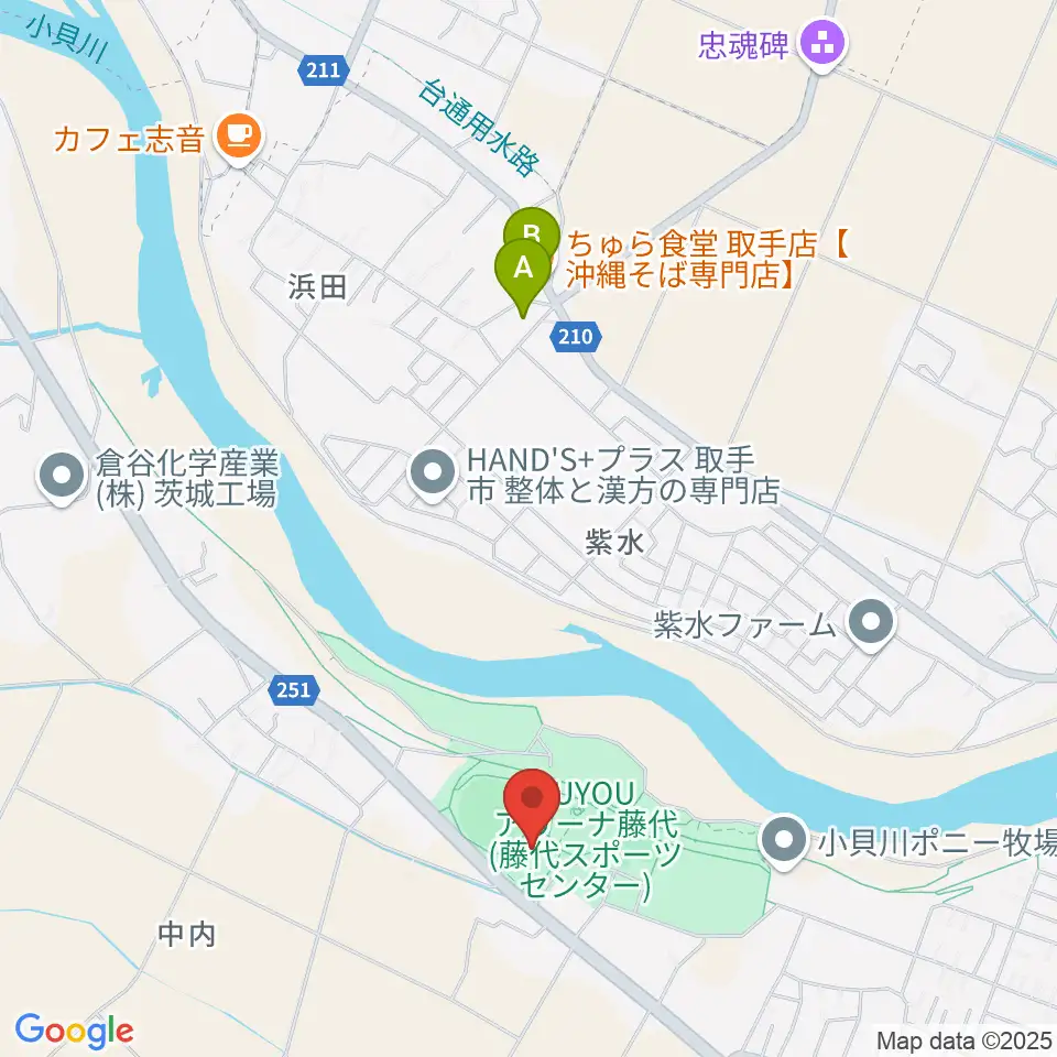 FUYOUアリーナ藤代周辺のファミレス・ファーストフード一覧地図