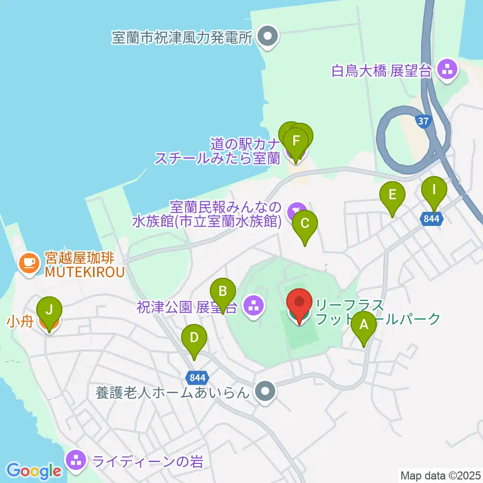 リーフラスフットボールパーク周辺のファミレス・ファーストフード一覧地図