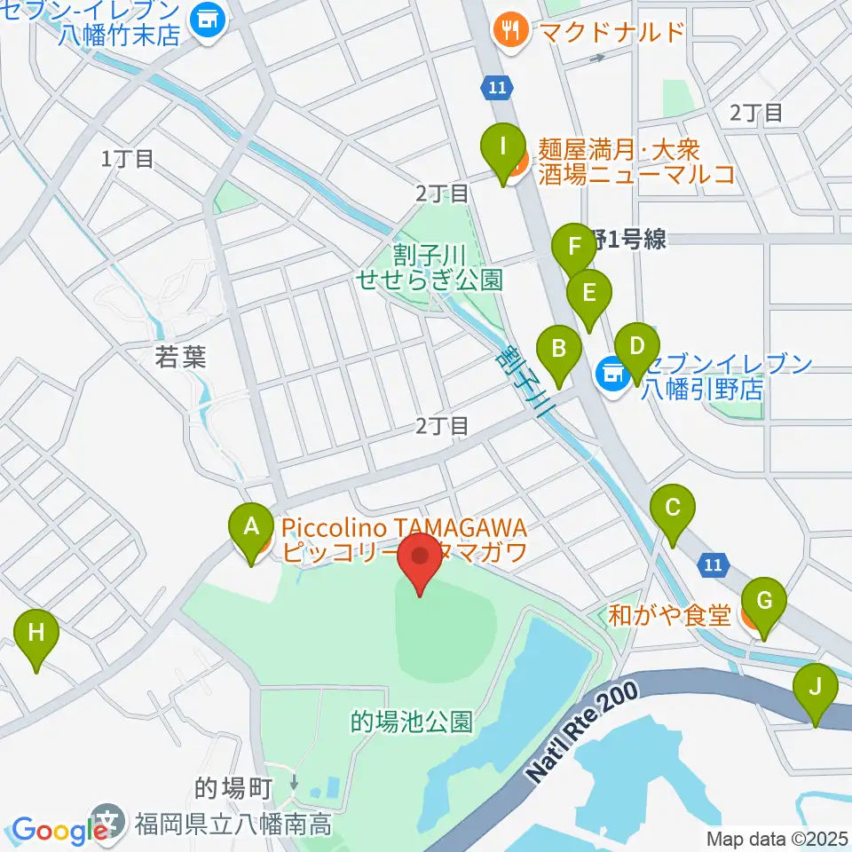 福岡トヨタ的場池スタジアム周辺のファミレス・ファーストフード一覧地図