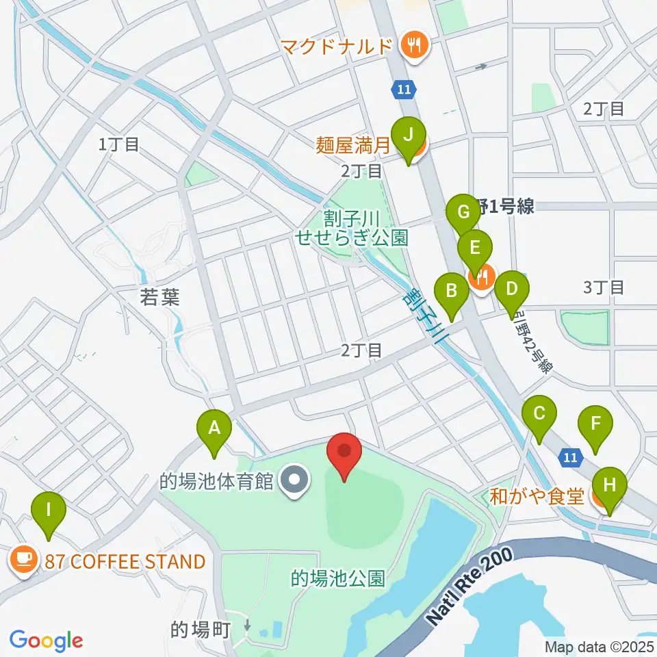 福岡トヨタ的場池スタジアム周辺のファミレス・ファーストフード一覧地図