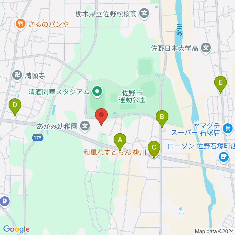 ハートフル保険フィールド周辺のファミレス・ファーストフード一覧地図